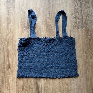 American Eagle Blue Smocked Cropped Tank Top